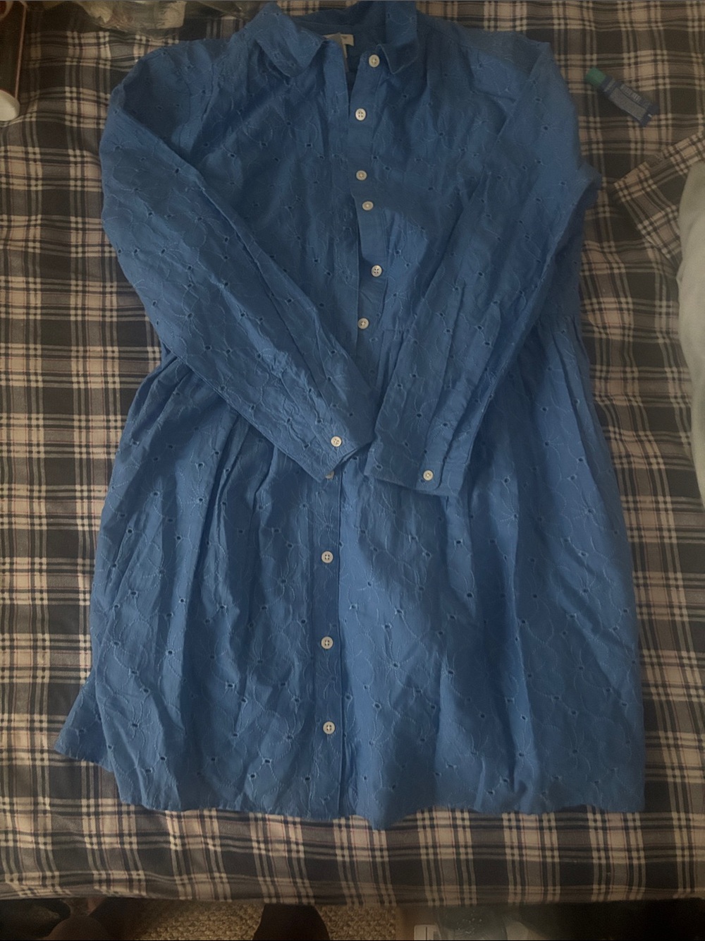 J. Crew Blue Eyelet Button-Front Shirt Dress